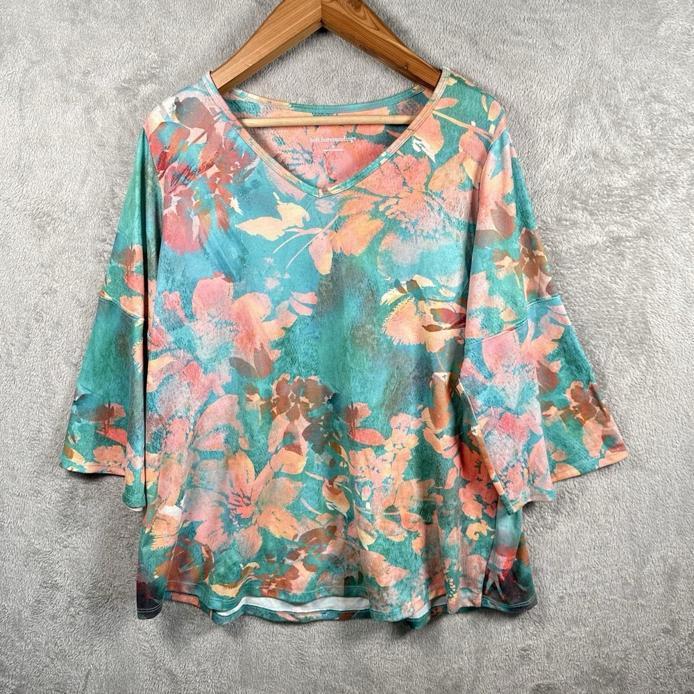 Soft Surroundings Tunic Top Size 1X Turquoise Knit Flowy Cute Beachy Summer
